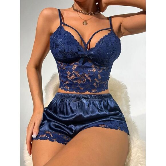 Sexy Push Up Lace Cami Shorts Lingerie Set - Picture 6 of 9